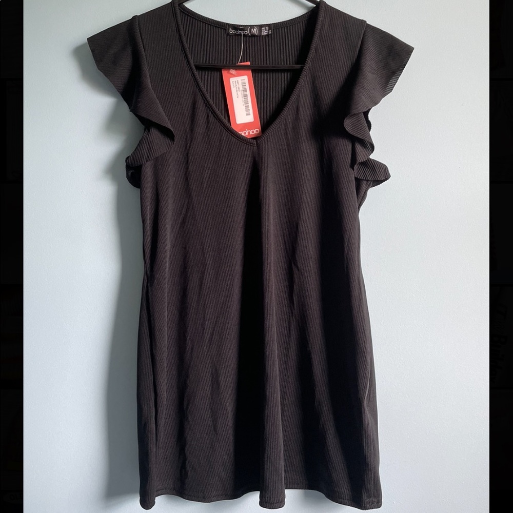 Boohoo Black maternity frill rib top